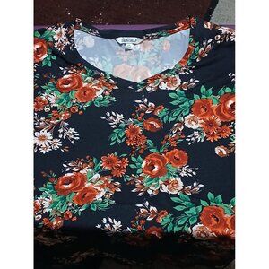 The Pioneer Woman Shirt Womens 2XL Black Red Floral Rose V Neck Tunic Top